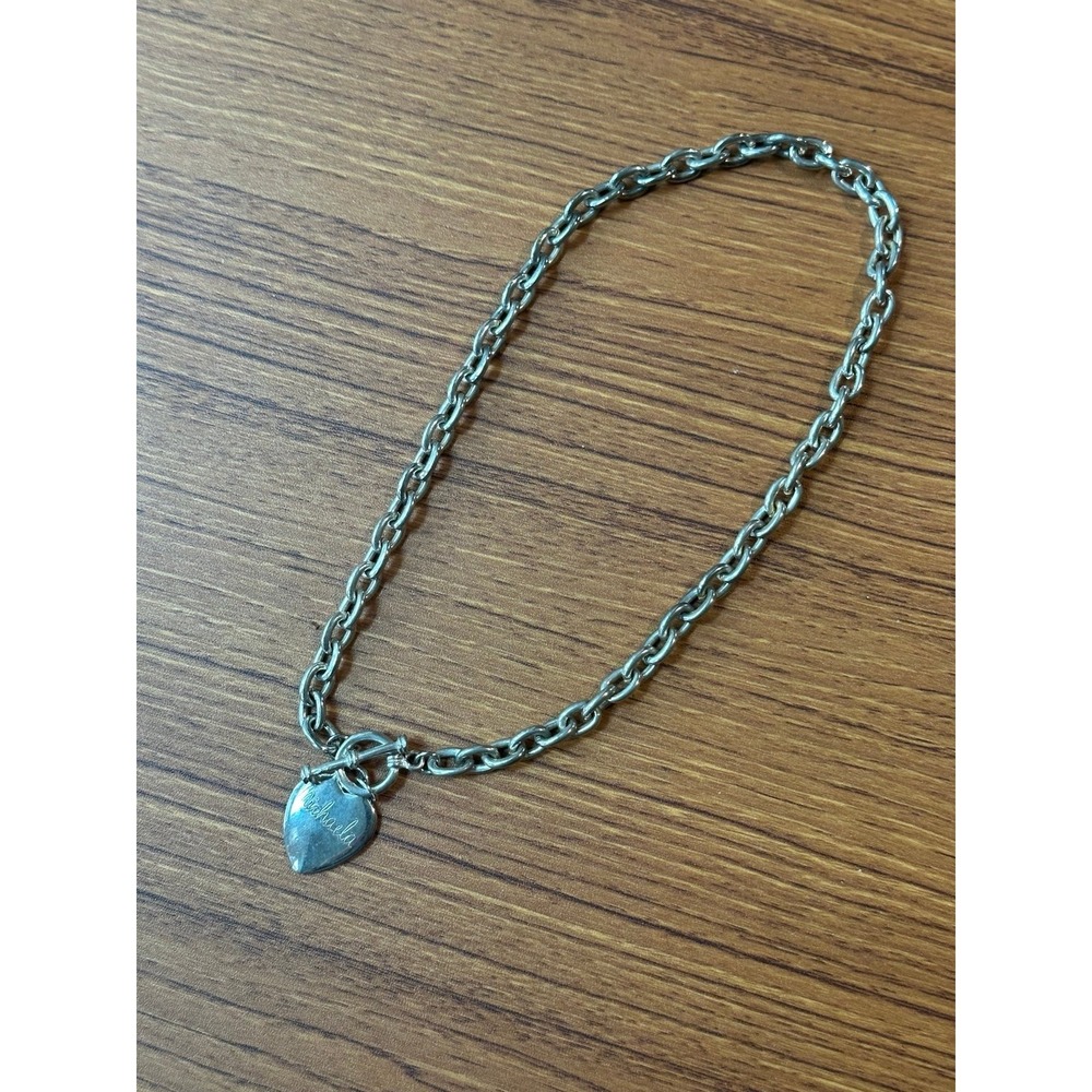 Silver Choker Chunky chain Necklace with Heart Silver tone